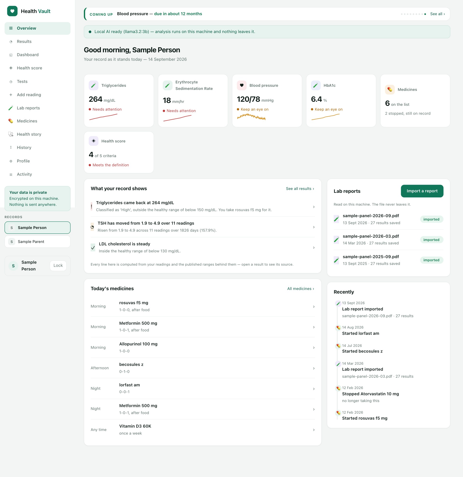 HealthVault overview using sample health records